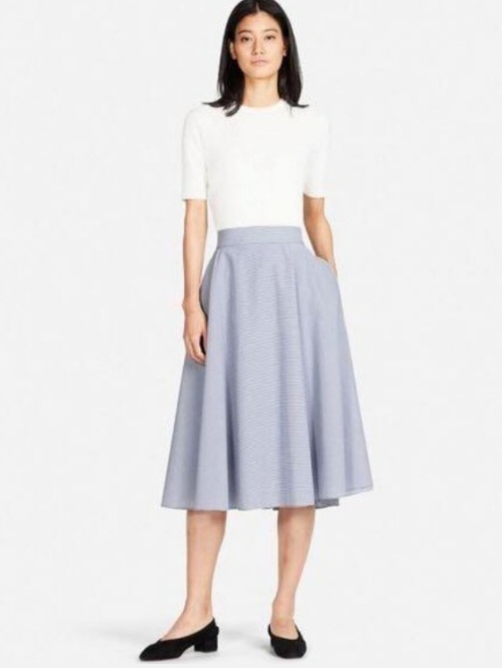 Uniqlo Blue Stripe Circular Skater Skirt Size Small